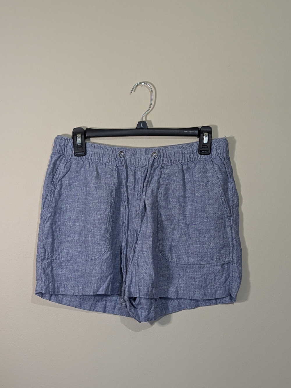 C&C California Linen Shorts Womens Medium Blue Chambray Pull On Drawstring Casua